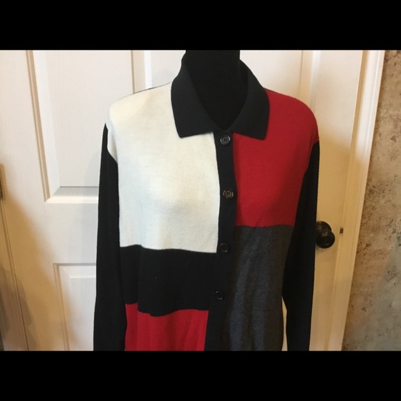 Women’s Karen Lessly Sweater, Sz M Black,Red&White - Picture 2 of 7